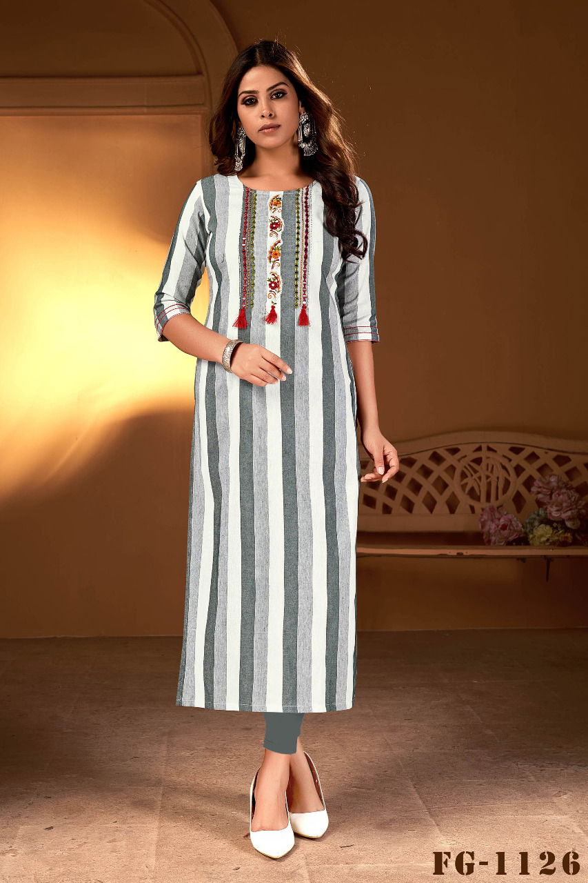 Fg Juliette 1 Straight Cut Design Wholesale Embroidery Kurti Catalog